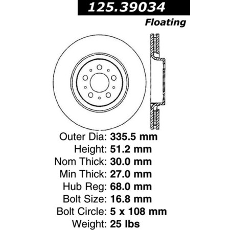 Centric Parts Premium High-Carbon Rotor, 125.39034 125.39034